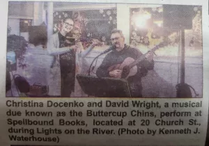 Buttercup Chins were featured in the Owego Pennysaver following their performance at Owego's Lights on the River 2023 event
